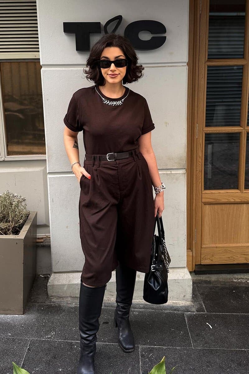 Gigi Taşlı Kahverengi Tişört