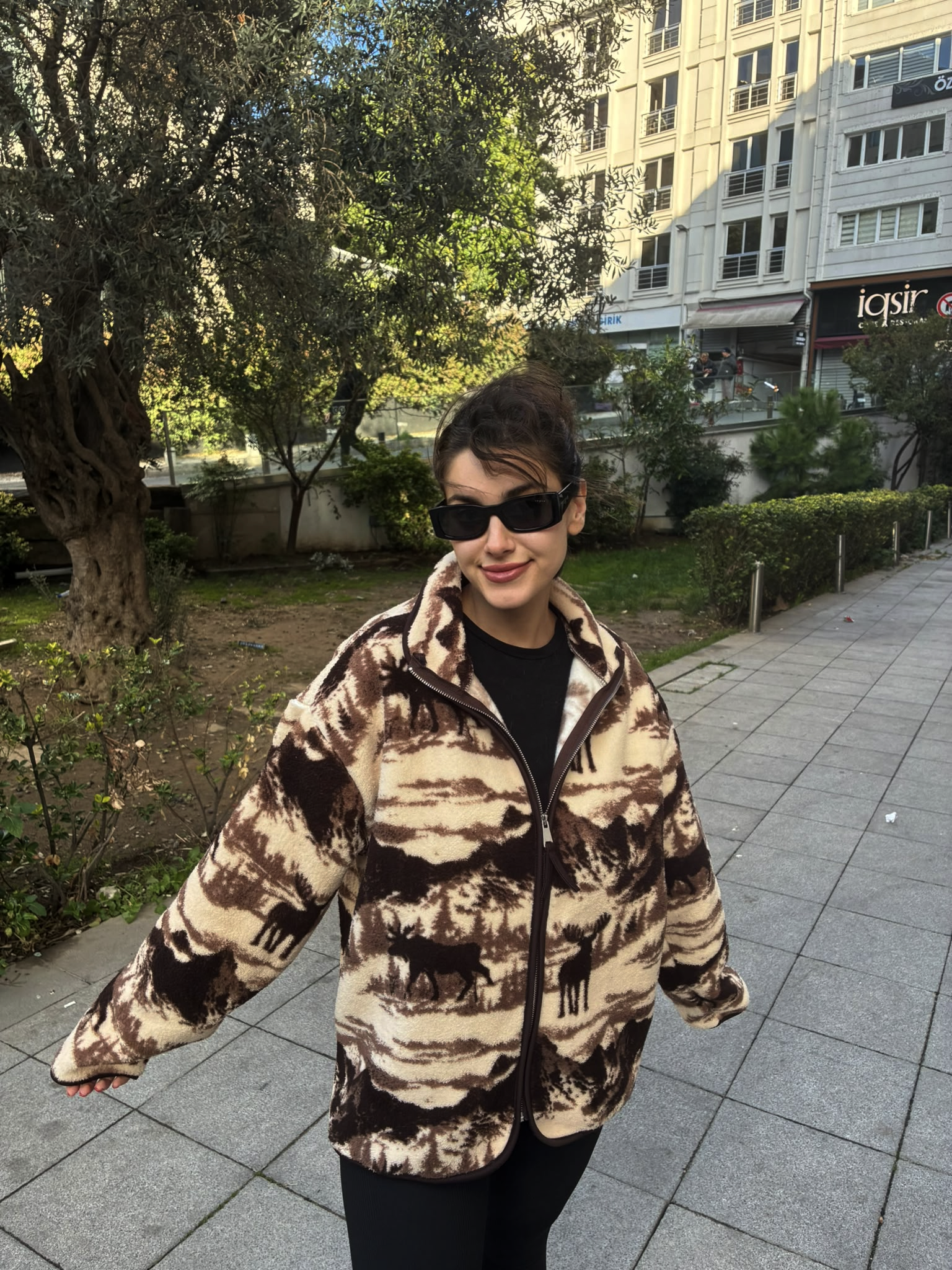Alaska Geyik Desenli Polar Ceket