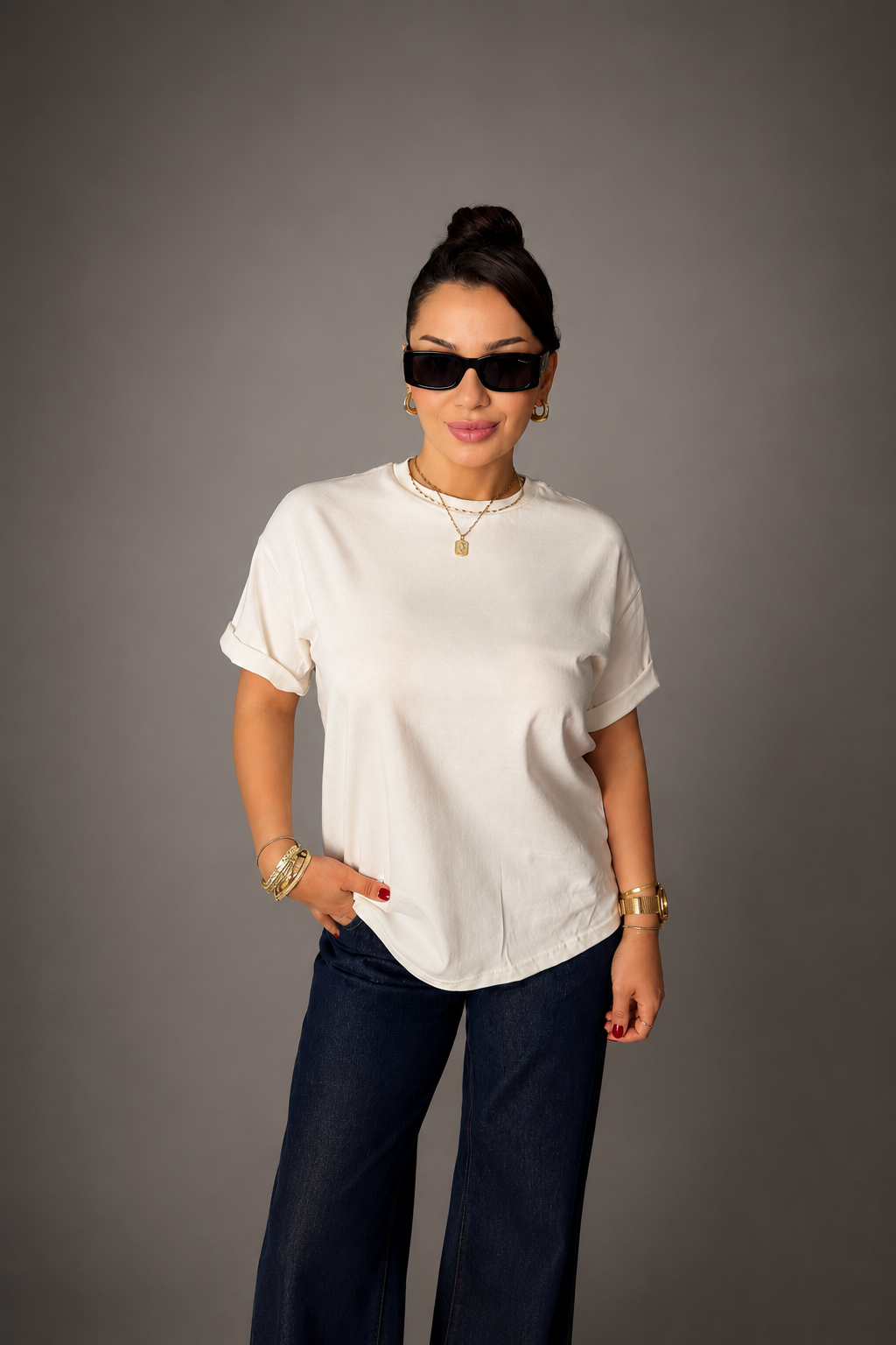 Gigi Beyaz Oversize Tişört