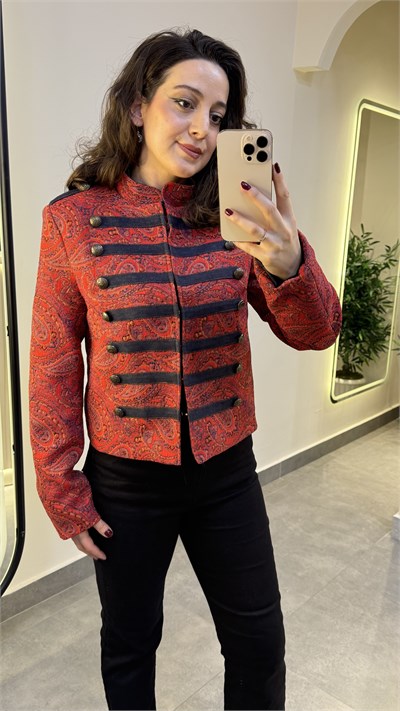 Jakarlı Napolyon Şal Desenli Ceket