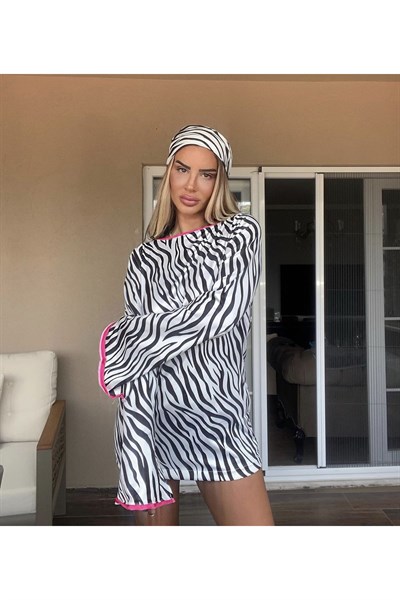 Zebra Desen Sırtı Açık Elbise Ve Bandana