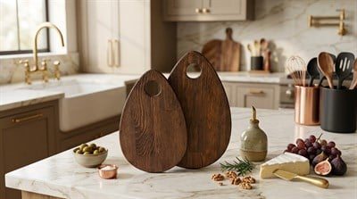 Damla Model 2'li Kesme Sunum Doğrama Tahtası, Servis Tabağı %100 Çam Ağacı