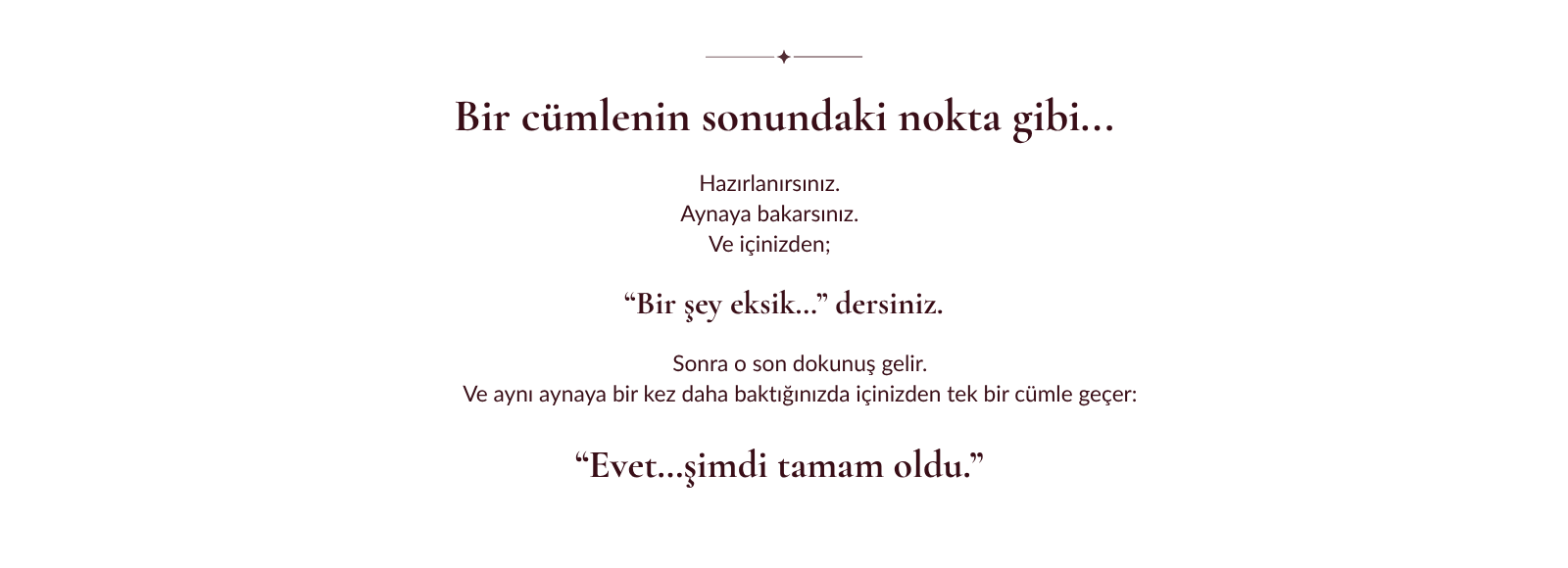 Bir cümlenin sonundaki nokta gibi