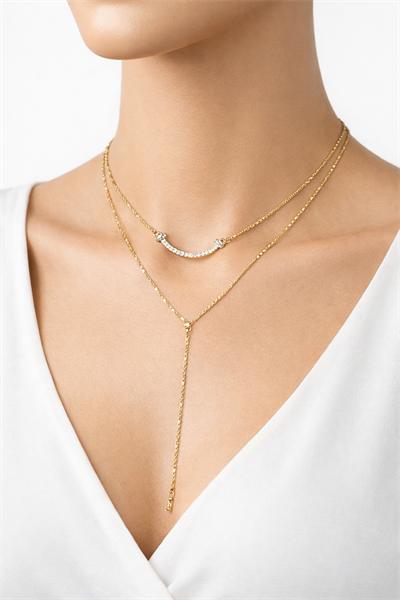 Minimalist İkili Katmanlı Altın Kolye FullyDesing accessory  Orta Segment
