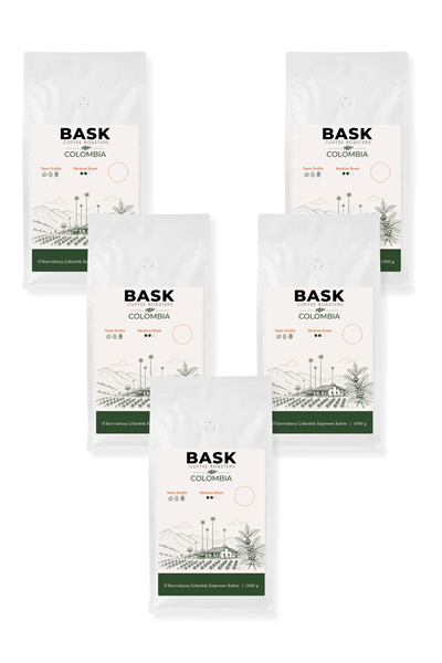 Espresso Seti: Colombia 5'li Çekirdek Kahve Paketi (5x1000g)