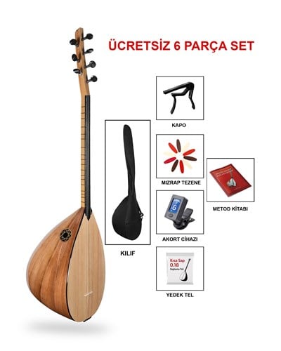 Jak Girişli Kısa Sap Maun Gövde Kaliteli Gürgen Sap Saz El Yapımı Bağlama Seti