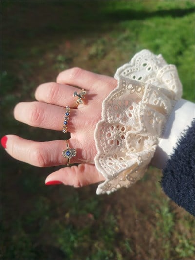 Üçlü Mavi Gözlü Yüzük Kombin