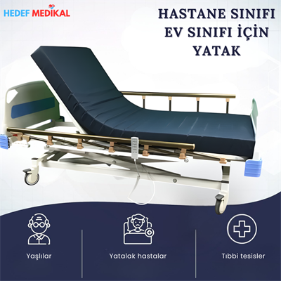 3 Motorlu Asansörlü Full ABS Tabanca Korkuluklu Elektrikli Kumandalı Hasta Karyolası
