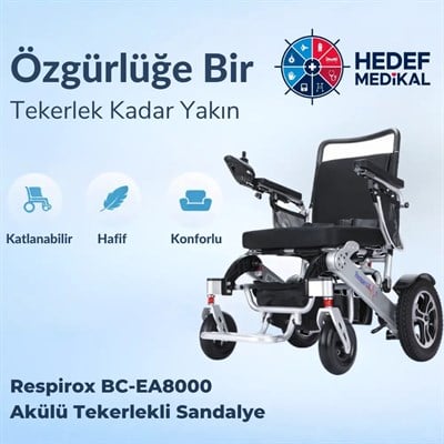 Respirox BC-EA8000 Katlanabilir Hafif Uzaktan Kumandalı Lityum Akülü Tekerlekli Sandalye