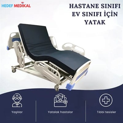 4 Motorlu Asansörlü Trendelenburg Koltuk Pozisyonlu Full ABS - Asansörlü Elektrikli Kumandalı Hasta Karyolası