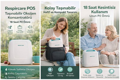Respircare PO5 Taşınabilir Oksijen Konsantratörü- 18 Saat Pil Ömrü