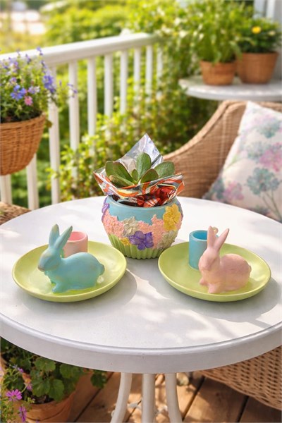 2 Mumluk 1 Sukulent Saksı - Polyester Takım