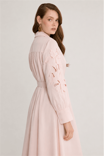 Perla Nakışlı Elbise Pembe