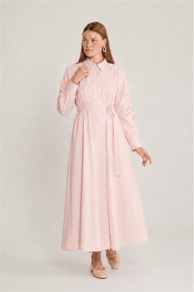 Perla Nakışlı Elbise Pembe