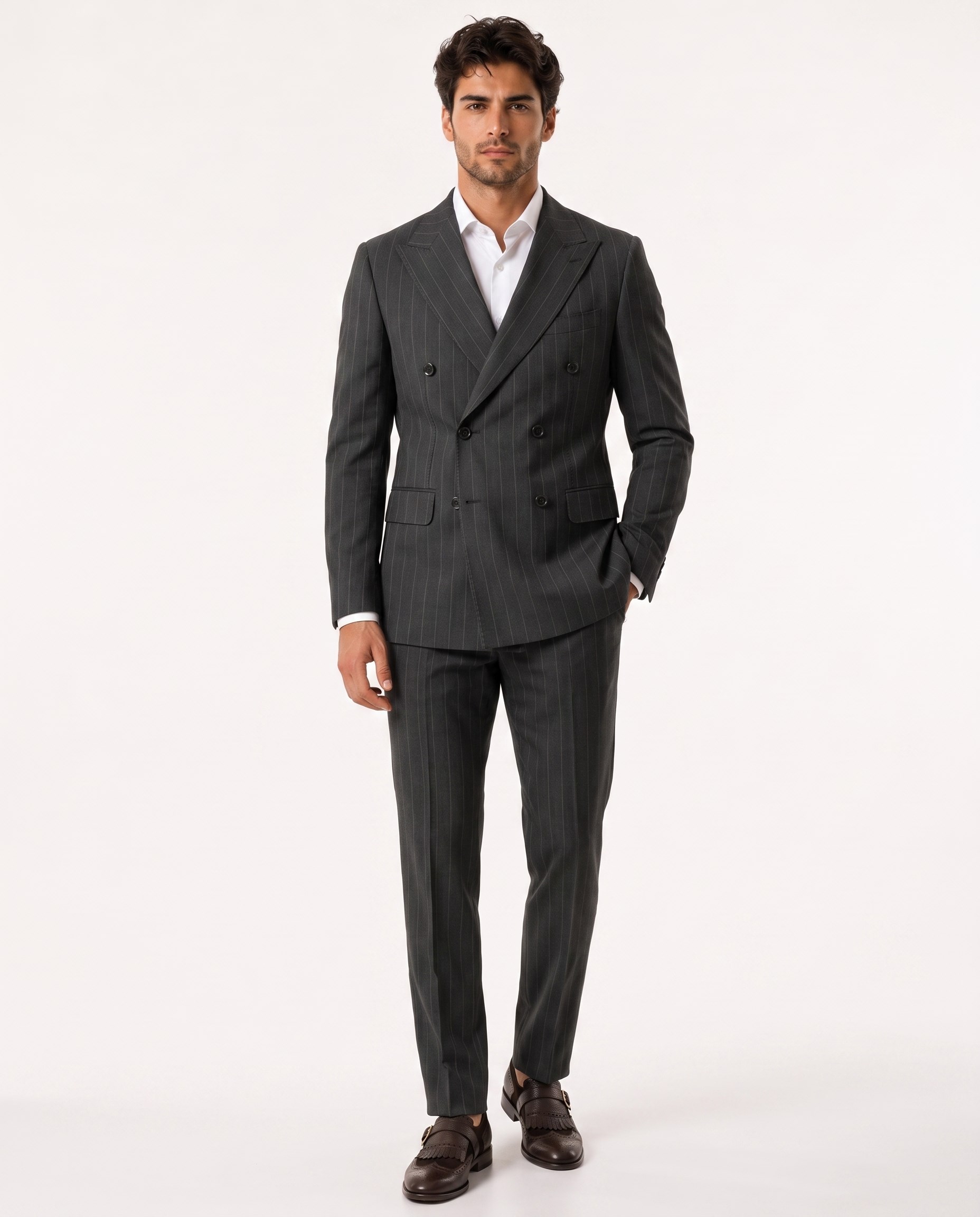 Paganini Double-Breasted Suit Khaki