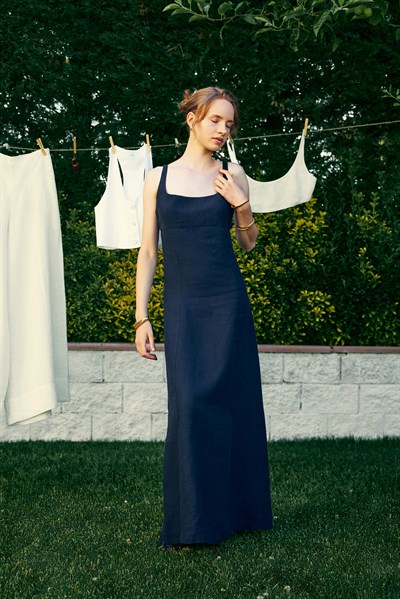 Grace Maxi %100 Keten Elbise 