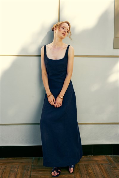 Grace Maxi %100 Keten Elbise 