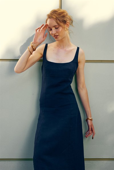 Grace Maxi %100 Keten Elbise 