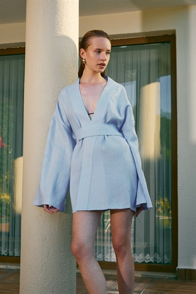 Natura %100 Keten Kısa Kimono 