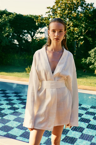 Natura %100 Keten Kısa Kimono