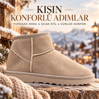 Look Life İçi Sıcak Peluş Astar Süet Ultra Mini Kışlık Bot + Su İtici Sprey Hediye
