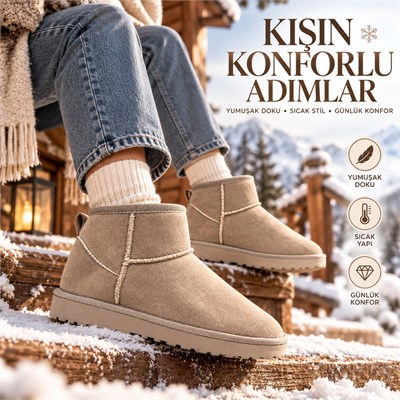Look Life İçi Sıcak Peluş Astar Süet Ultra Mini Kışlık Bot + Su İtici Sprey Hediye