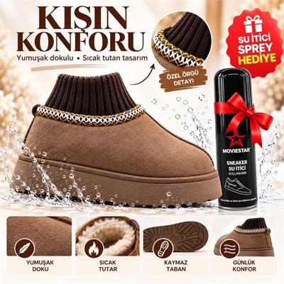 Look Life İçi Peluş Kürklü Süet Ultra Mini Platform Trikolu Taban Bot