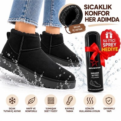 Look Life İçi Sıcak Peluş Astar Süet Ultra Mini Kışlık Bot + Su İtici Sprey Hediye