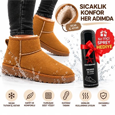 Look Life İçi Sıcak Peluş Astar Süet Ultra Mini Kışlık Bot + Su İtici Sprey Hediye