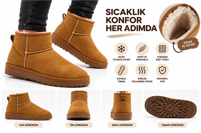 Look Life İçi Sıcak Peluş Astar Süet Ultra Mini Kışlık Bot + Su İtici Sprey Hediye