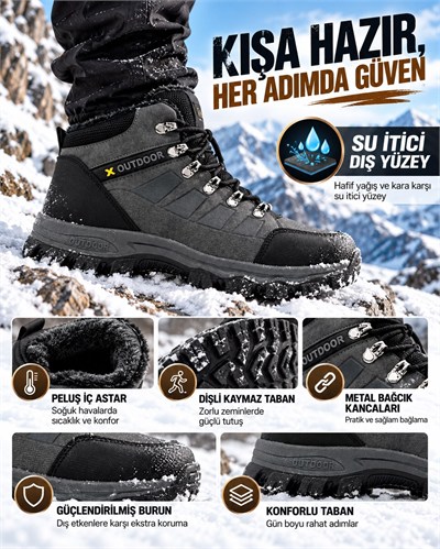 Look Life Su İtici Sıcak Tutan İçi Kürklü Astar Kaymaz Taban Outdoor Bot