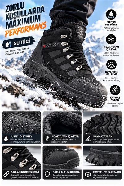 Look Life Su İtici Sıcak Tutan İçi Kürklü Astar Kaymaz Taban Outdoor Bot