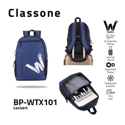Classone BP-WTX101 Wtxpro SERISI 15.6 Inch Macbook, Notebook, Laptop, Çantası-Lacivert
