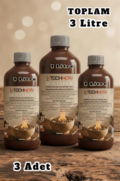 Technow 3000ml Kokusuz ve Dumansız Yüksek Kaliteli Bioethanol Şömine Yakıtı 3 Litre