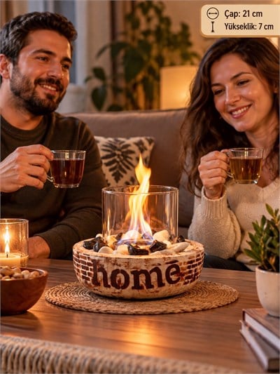 Technow Home-200C Cam Hazneli Masa Şömine Ateş Çukuru (500ml Bioetanol+Hazne+Söndürme Kapağı) 