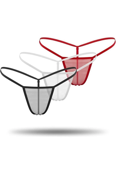 3lü Renkli Transparan Tül String Tanga TM0369