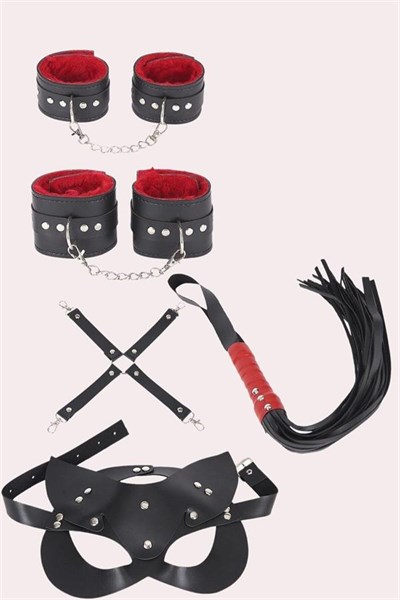 4lü Kol Bacak Kırbaç Maske Deri Aksesuar Set
