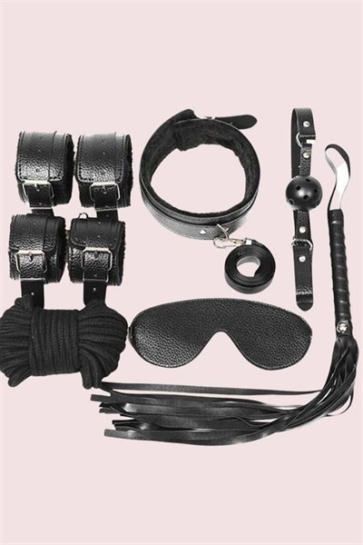 Kol Bacak İp Maske Kelepce Ağız Topu Kople Deri Set