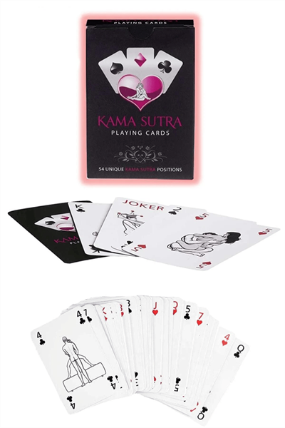 Sexy Görselli Oyun Kartı Kama Sutra Kırmızı Çapraz Bağlamalı Kelepçe Set