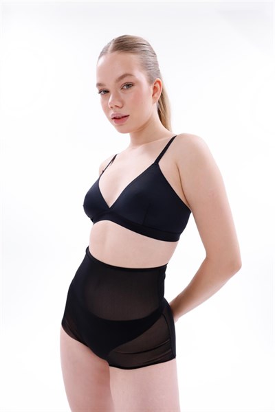 Siyah MI EMAY 2706 Lazer Tül Toparlayıcı Slip Hayalet Külot Korse
