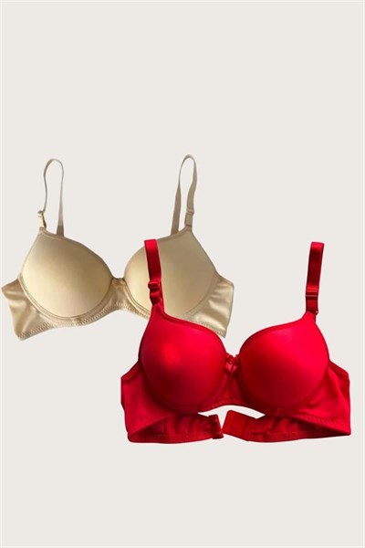 Ten-Kırmızı 2li Mikro Kumaş Push Up Dolgulu Balenli Günlük Destekli Sütyen