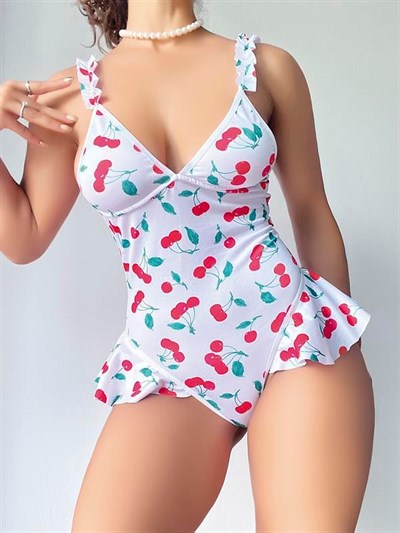 Vişne Desenli Fantezi Body