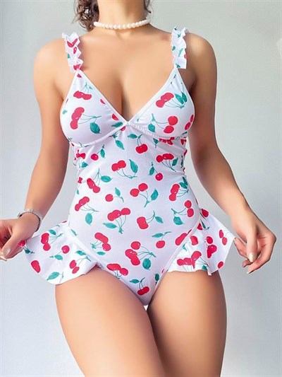 Vişne Desenli Fantezi Body