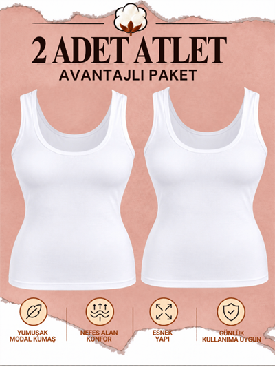 2'Li Kadın Modal Askılı Basic Atlet Beyaz - 1002