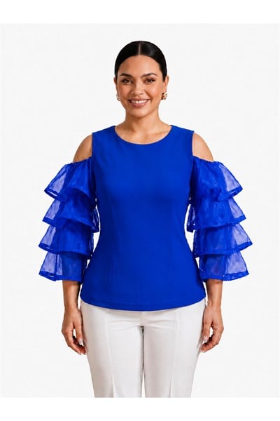 BÜYÜK BEDEN ORGANZE VOLAN KOL ELEGANT BLUZ