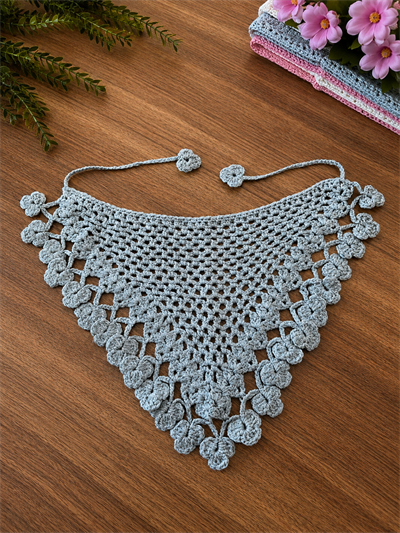Gümüş Çiçek El Örgüsü Bandana