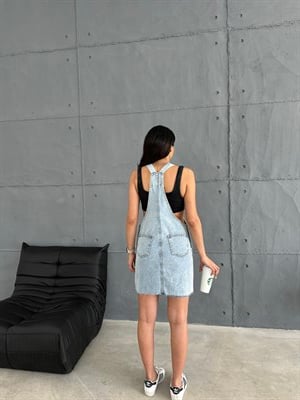 Denim Mini Salopet Elbise