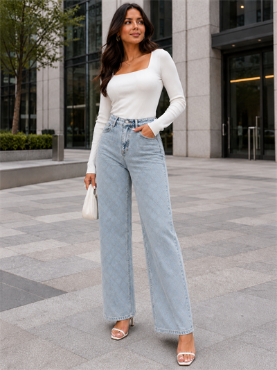 Luxury Taş Detaylı Yüksek Bel Jean