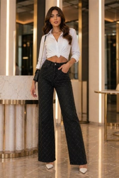 Luxury Taş Detaylı Yüksek Bel Jean
