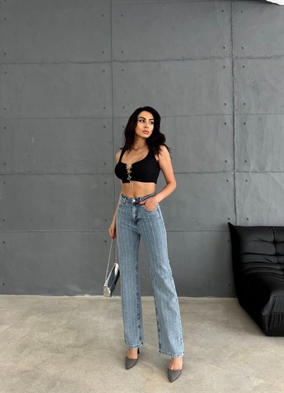 Nadia Taş Detaylı Yüksek Bel Jean